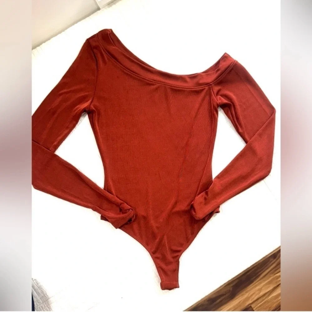 Free People Cherry Chai One-Shoulder Maroon Bodysuit